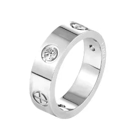 Bague en acier inoxydable étanche avec perles rondes et zircon cristal transparent, bijou fin et simple