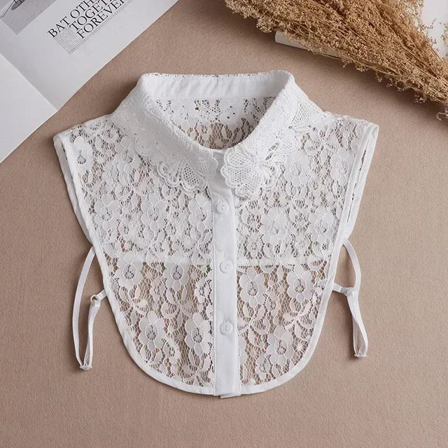 New Detachable White Front Tie Collar for Women, Vintage Lace Style, Fake Blouse Collar for Girls and Ladies, Trendy 2025