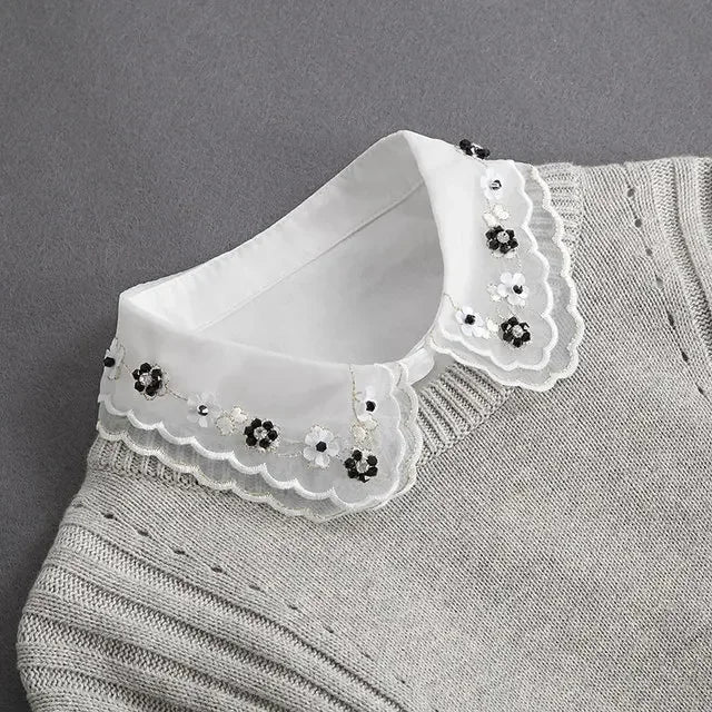 New Detachable White Front Tie Collar for Women, Vintage Lace Style, Fake Blouse Collar for Girls and Ladies, Trendy 2025