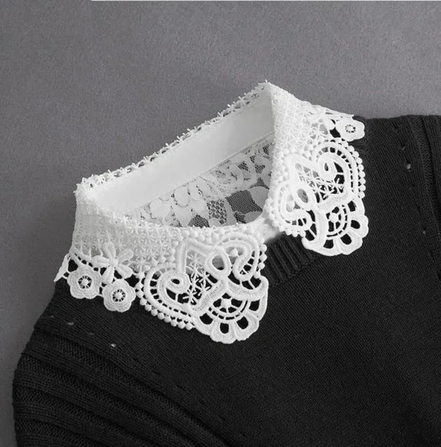 New Detachable White Front Tie Collar for Women, Vintage Lace Style, Fake Blouse Collar for Girls and Ladies, Trendy 2025