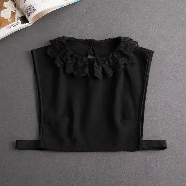 New Detachable White Front Tie Collar for Women, Vintage Lace Style, Fake Blouse Collar for Girls and Ladies, Trendy 2025