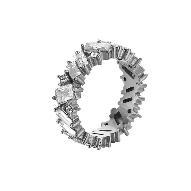 Bague en acier inoxydable pour femmes, incrustée de zircon, résistante à l'eau, bijoux romantiques à la mode