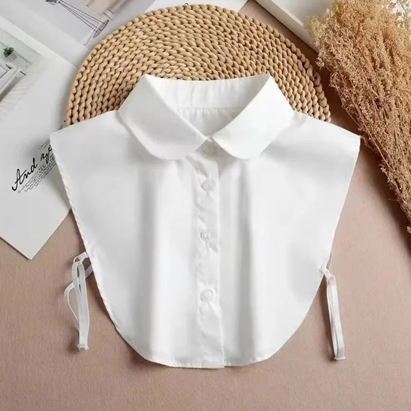 New Detachable White Front Tie Collar for Women, Vintage Lace Style, Fake Blouse Collar for Girls and Ladies, Trendy 2025