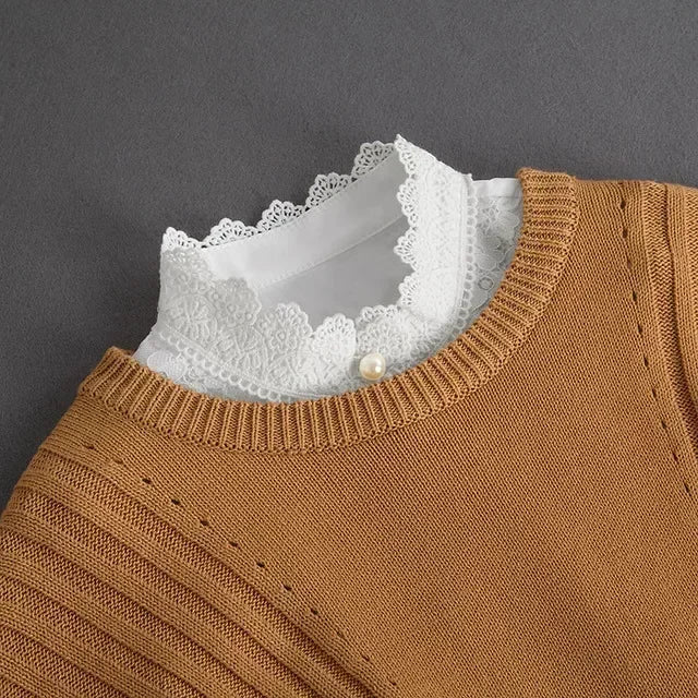 New Detachable White Front Tie Collar for Women, Vintage Lace Style, Fake Blouse Collar for Girls and Ladies, Trendy 2025