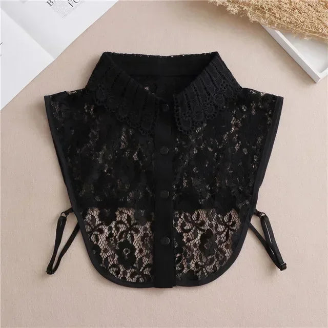 New Detachable White Front Tie Collar for Women, Vintage Lace Style, Fake Blouse Collar for Girls and Ladies, Trendy 2025