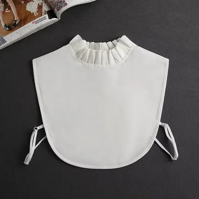 New Detachable White Front Tie Collar for Women, Vintage Lace Style, Fake Blouse Collar for Girls and Ladies, Trendy 2025