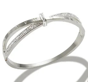 Bracelet jonc simple en acier inoxydable avec 3 cristaux