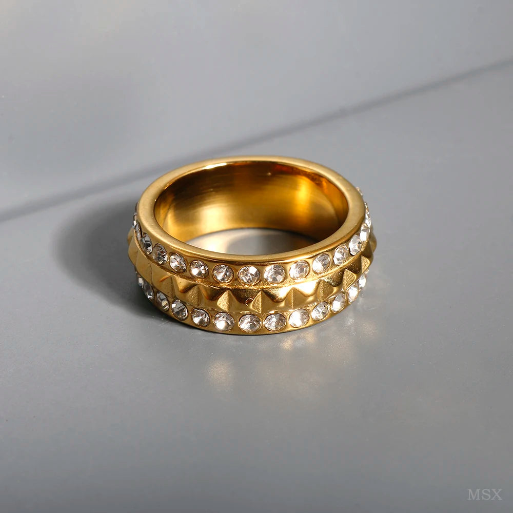 Bague en acier inoxydable pour femmes, incrustée de zircon, résistante à l'eau, bijoux romantiques à la mode