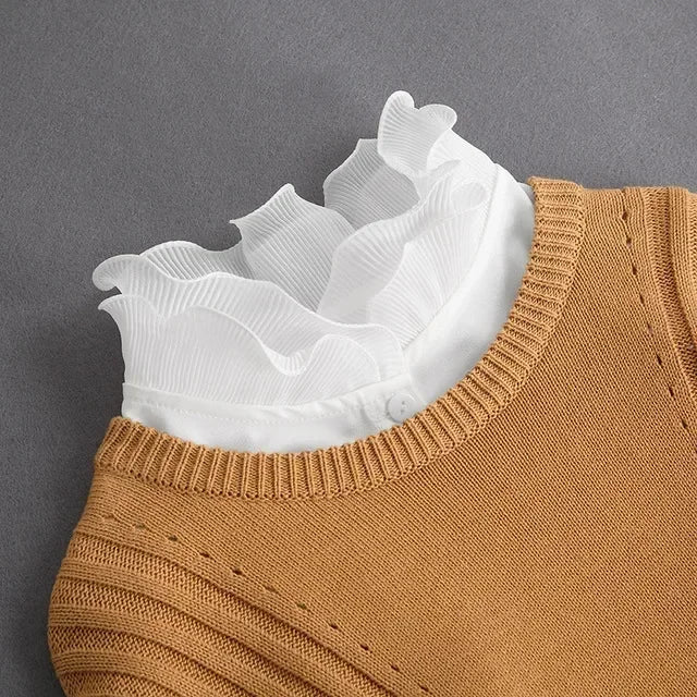 New Detachable White Front Tie Collar for Women, Vintage Lace Style, Fake Blouse Collar for Girls and Ladies, Trendy 2025