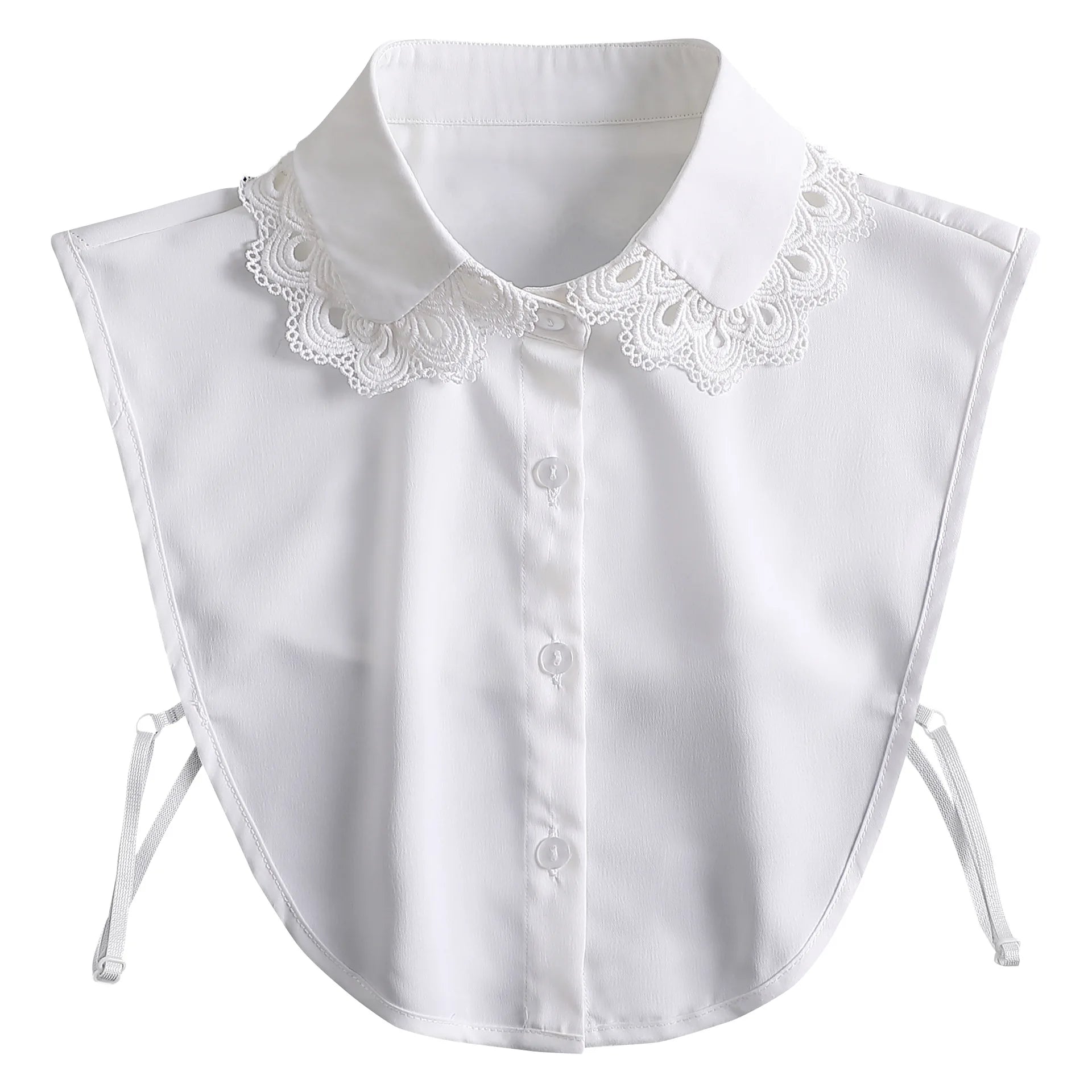 New Detachable White Front Tie Collar for Women, Vintage Lace Style, Fake Blouse Collar for Girls and Ladies, Trendy 2025
