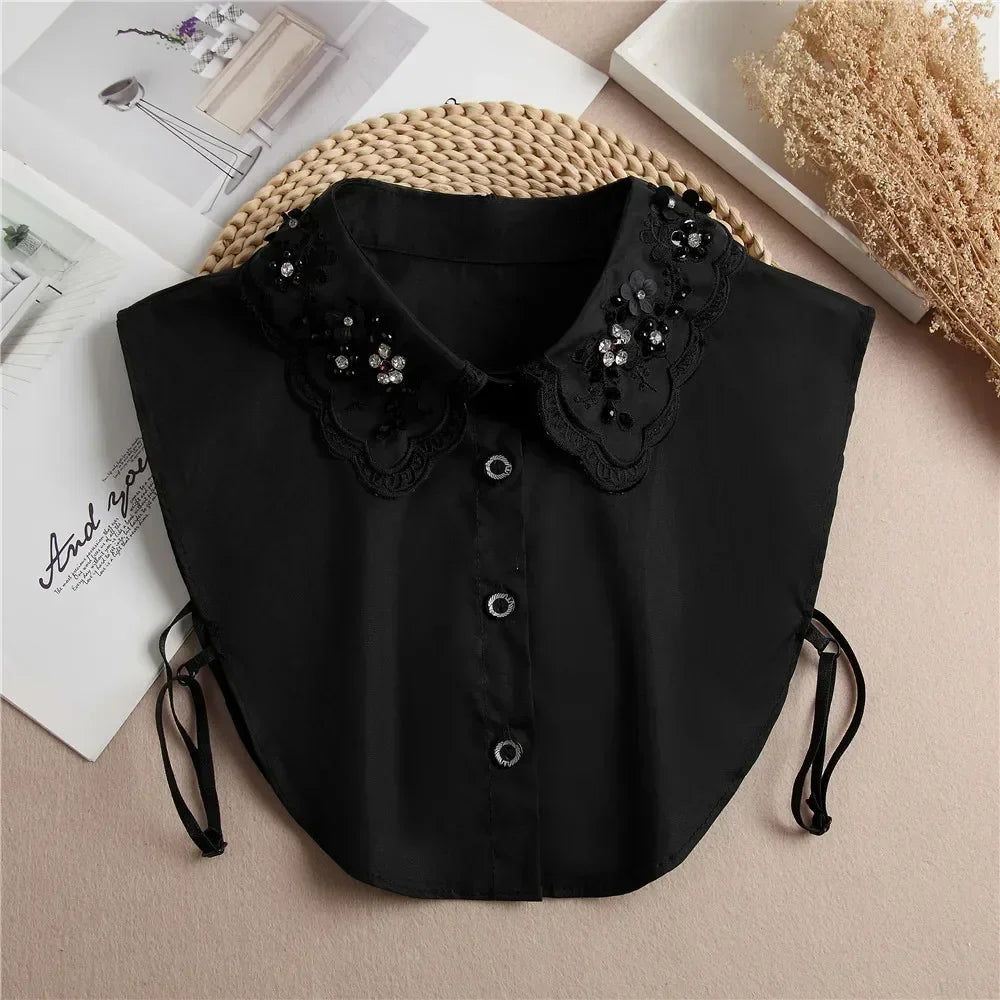 New Detachable White Front Tie Collar for Women, Vintage Lace Style, Fake Blouse Collar for Girls and Ladies, Trendy 2025