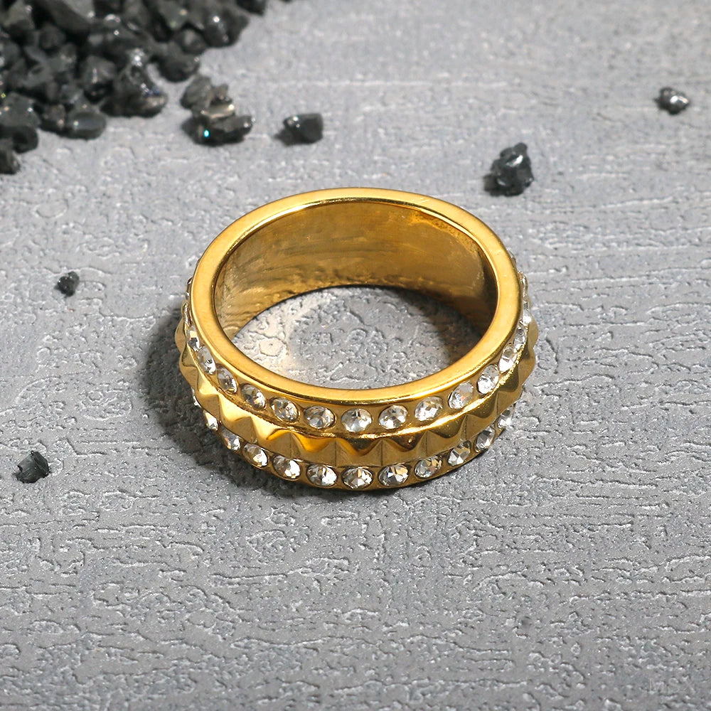 Bague en acier inoxydable pour femmes, incrustée de zircon, résistante à l'eau, bijoux romantiques à la mode